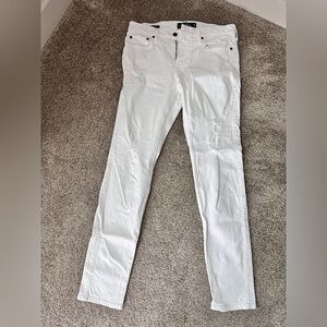 White Mens Distressed Skinny Stacked Stretch Fit  Jeans